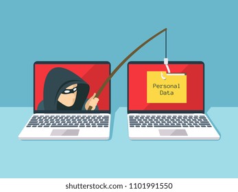 Phishing scam, hacker attack and web security concept. Illustration of phishing and fraud, online scam and steal