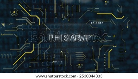 Phishing text image over binary code and digital data background. Cybersecurity, cybercrime, internet, hacking, online, threat