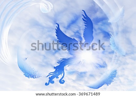  Phoenix bird flying in the clouds for computer picture.