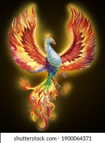 Phoenix bird watercolor illustration on dark background
