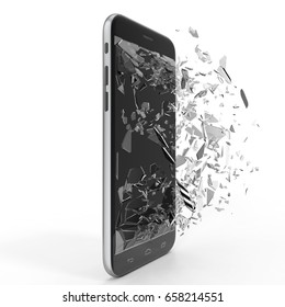 Phone with broken screen isolated on white background for your design project, 3D Rendering