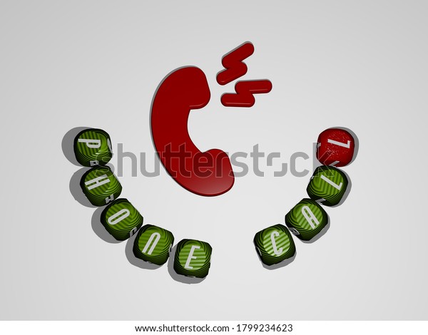 phone call text around the 3D icon, 3D\
illustration for mobile and\
business