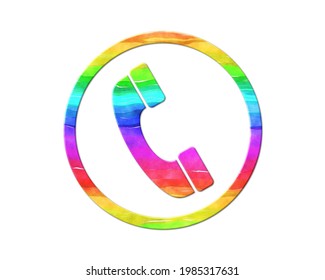 Phone Calling Symbol, LGBT Gay Pride Rainbow Flag Icon Logo 3d Illustration