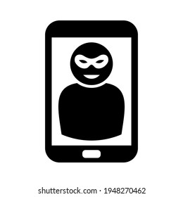 Phone Fraud Illustration, Cheater Icon In Phone, Isolated Pictogram Man In Mask On Smartphone Screen