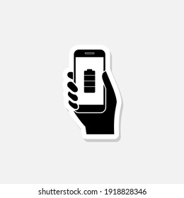 Phone In Hand Sticker Icon On White Background	