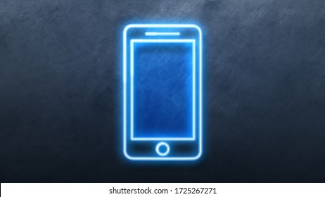 Phone Icon Neon Light Glowing Blue Bright Symbol With Dark Background.