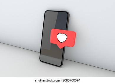 phone mockup wirh love notification. 3d render