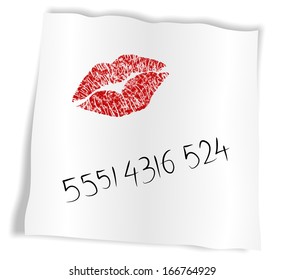 Phone Number And Red Lips Left On A White Paper Napkin / Successful Date