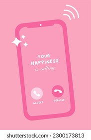 Phone ringing. Screen of calling phone with a message.
