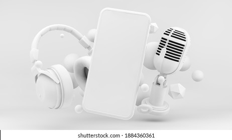 Phone Screen Mock Up For Podcast Concept 3d Rendering