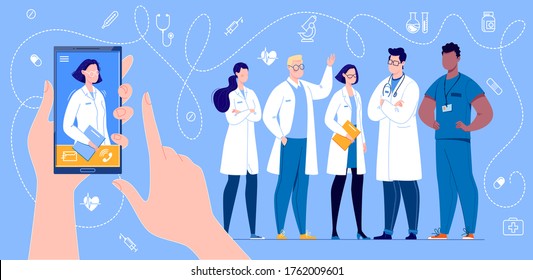 Phone Video Call to the Doctor Through the Application on the Smartphone Online Medical Advice Concept - Powered by Shutterstock