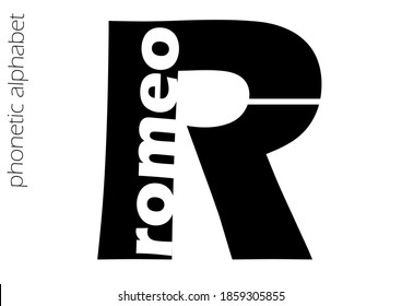 Phonetic alphabeth R (romeo) design black and white for simple decoration
