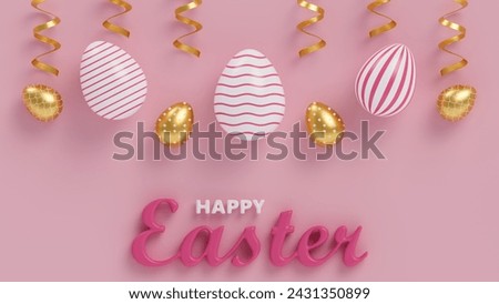 Photo 3d rendering of easter decorative eggs with golden and white elements