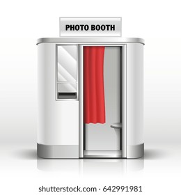 Photo Booth Cabin, Digital Kiosk For Passport Photo, Family Wedding Photo Illustration. Photobooth Kiosk Automatic Photography