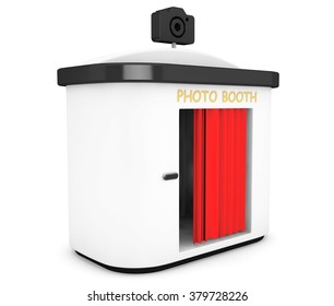 Photo Booth With Red Curtain On A White Background