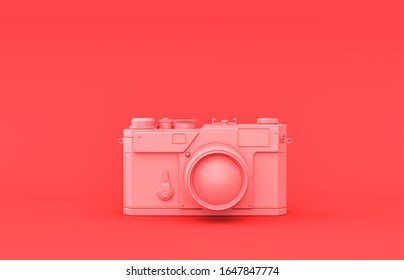 Photo Camera, Plastic Material Room Accessory In Monochrome Pink Background, 3d Rendering, Toys And Decorative Objects