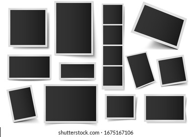 Photo Card Frames. Rectangular Instant Photos, Square Snapshot Frame And Photo Snap With Realistic Shadow  Set. Empty 3d Frames Collection. Blank Borders Isolated On White Background