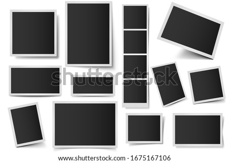 Photo card frames. Rectangular instant photos, square snapshot frame and photo snap with realistic shadow  set. Empty 3d frames collection. Blank borders isolated on white background