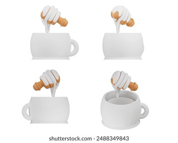 Photo - cartoon bee honey pot spilled honey dripping from top on entire rim white background no shadows - Powered by Shutterstock