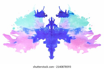 Photo Colorful Rorschach Inkblot Test Isolated On White 