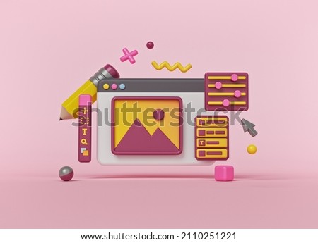 Photo Editing Software interface. minimal cute elements design. 3d rendering