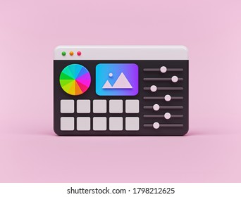 Photo Editing Software Screen isolated minimal design. 3d rendering