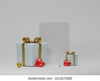 Photo Frame Mockup With Heart, Gift Box 3d Rendering 