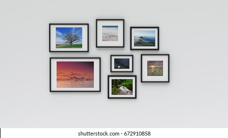 Photo frame on wall (3d rendering)