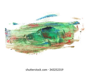 Photo Green  Grunge Brush Strokes Oil Paint Isolated On White Background