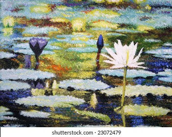 Photo of an impressionist painting of lilies (original art by me)