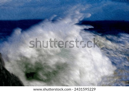 Photo painting, illustrated photo, with relief oil painting effect,  stormy sea in Cabo A Frouxeira, A Coruña, Galicia, Spain,