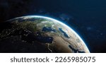 Photo of planet earth on black background at night, Turkey, Europe and Middle East City Lights from space, world map at night, 4K Satellite view.
