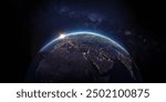 Photo of planet earth on black background at night, Turkey, Europe and Middle East City Lights from space, world map at night, 4K Satellite view.