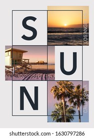 Photo Print California Beach And Palm Illustration, Tee Shirt Graphics,  Sun Typography