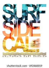 Photo Print California Surf Illustration, Tee Shirt Graphics, Typography