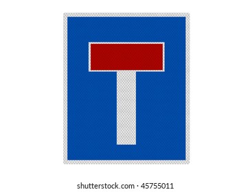 Photo Realistic Dead End / No Through Road Sign, Isolated On A Pure White Background.