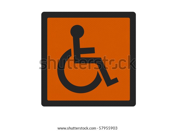 Photo realistic metallic\
reflective \'disabled\' sign, isolated on white background (orange\
version)