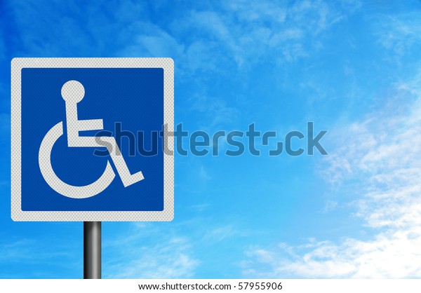Photo realistic\
metallic reflective \'disabled\' sign, with space for your text /\
editorial overlay (blue\
version)