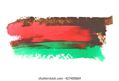 Photo Red Green  Grunge Brush Strokes Oil Paint Isolated On White Background