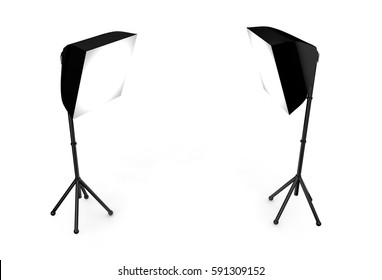 Photo Studio Interior With Equipment. White Cyclorama. 3d Render.