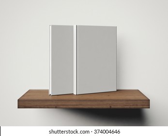 Photo Of Two Blank White Books On The Shelf. 3d Render