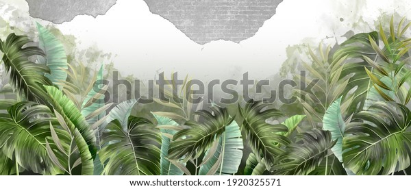 Photo of banana leaf wallpaper tropical leaves in the room.
