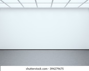 Photo White Empty Wall Contemporary Gallery. Modern Open Space Expo With Concrete Floor. Place For Business Information. Horizontal Mockup. 3d Render