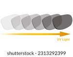 Photochromic lens changes with uv light, 3d rendering