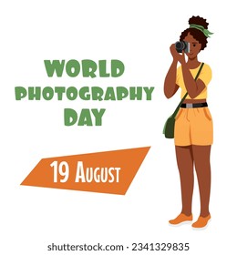 Photographer dark-skinned girl illustration isolated on white background. Image for the day of the photographer. Conceptual photos, professions. World photography day - Powered by Shutterstock