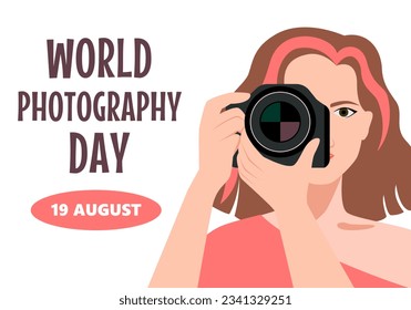 Photographer girl   illustration isolated on white background. Image for the day of the photographer. Conceptual photos, professions. World photography day - Powered by Shutterstock