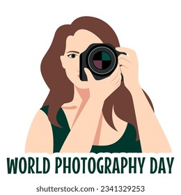 Photographer girl   illustration isolated on white background. Image for the day of the photographer. Conceptual photos, professions. World photography day - Powered by Shutterstock