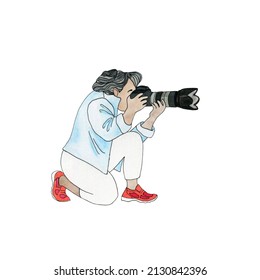 Photographer woman cartoon watercolor illustration. World Photography Day.
Design element for World Photography Day. Professional photographers with digital cameras shoot and take pictures. - Powered by Shutterstock