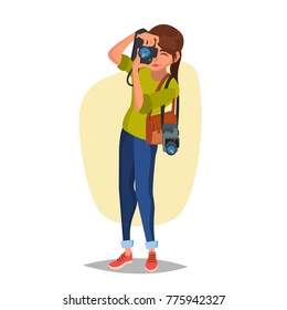 Young Female Photographer Vector Take Photo Stock Vector (Royalty Free ...