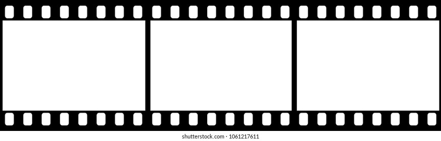 Photographic film in form of frame on white background. Copy space